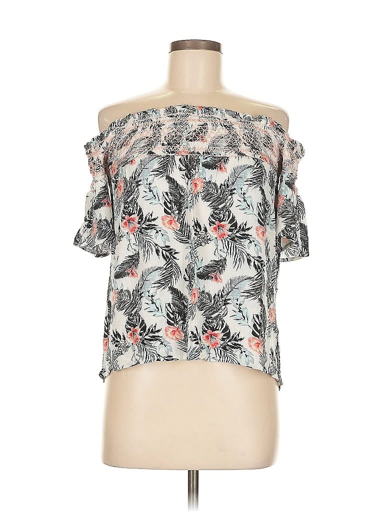 Pre-owned Maurices Short Sleeve Top Gray Cold Shoulder Neckline Tops