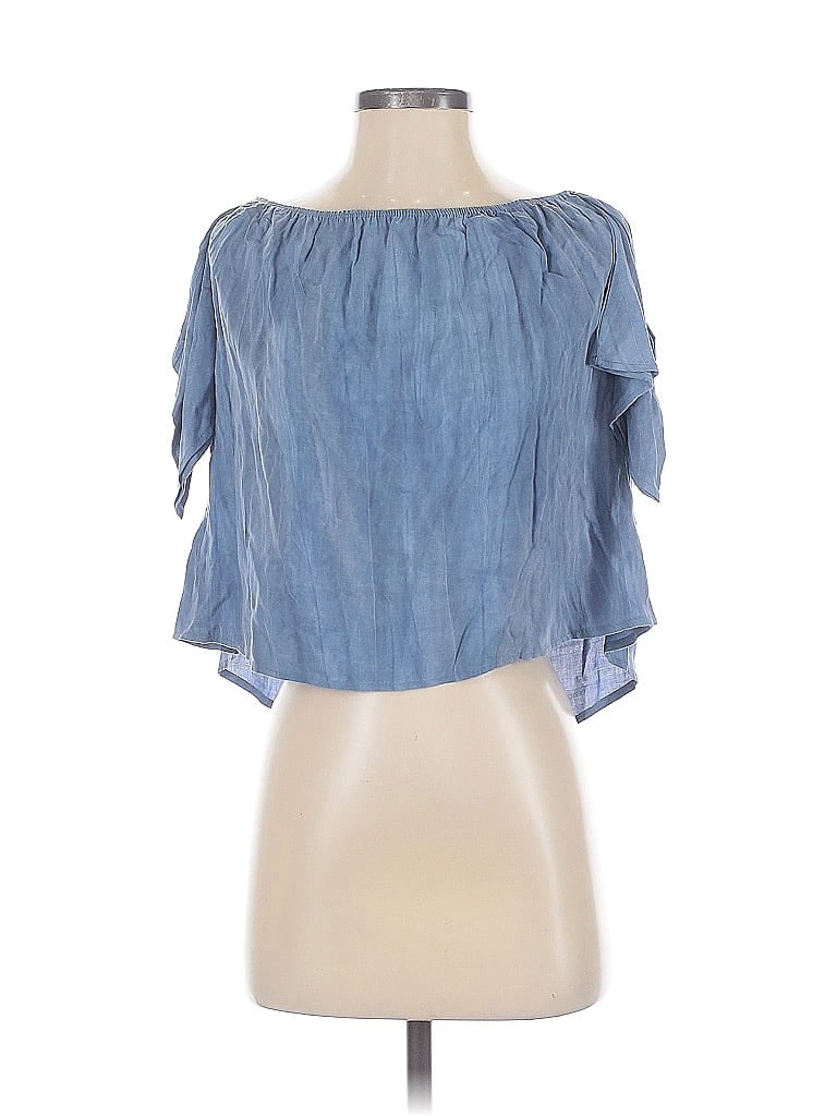 Pre-owned Wasabi + Mint Short Sleeve Blouse In Blue