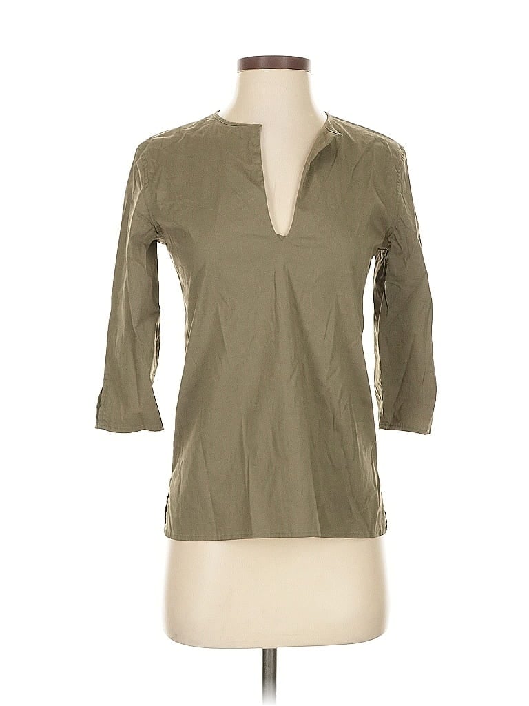 Pre-owned Dkny 3/4 Sleeve Top Tan V Neck Tops In Brown