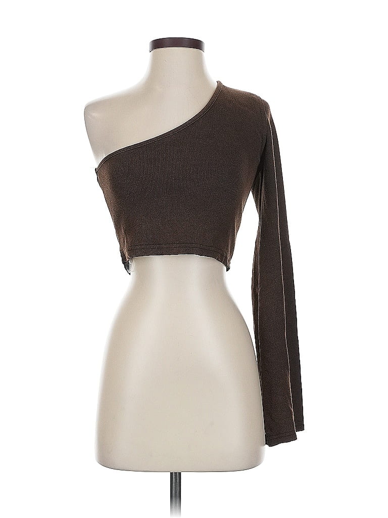 Click to view more detailed imagery on our partner's website Pre-owned Pol Long Sleeve Top Brown One Shoulder Neckline Tops
