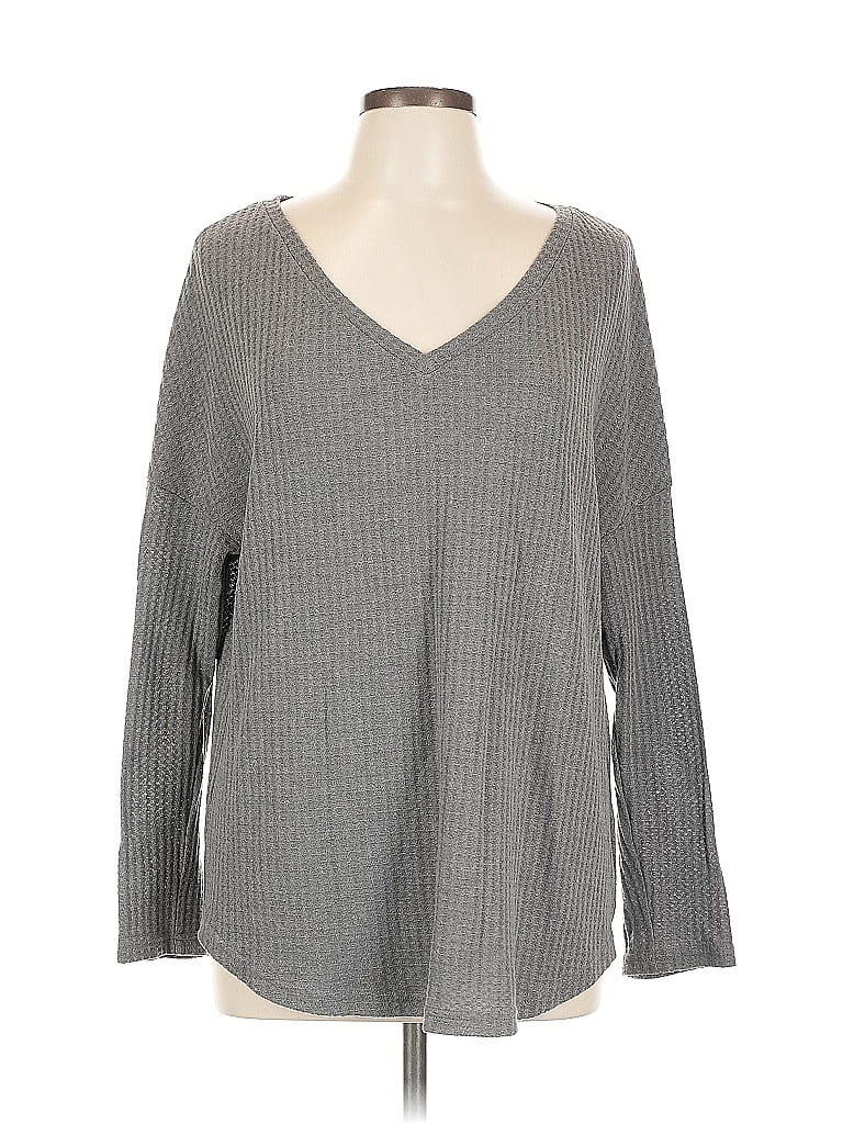 Pre-owned Shein Long Sleeve Top Gray V Neck Tops