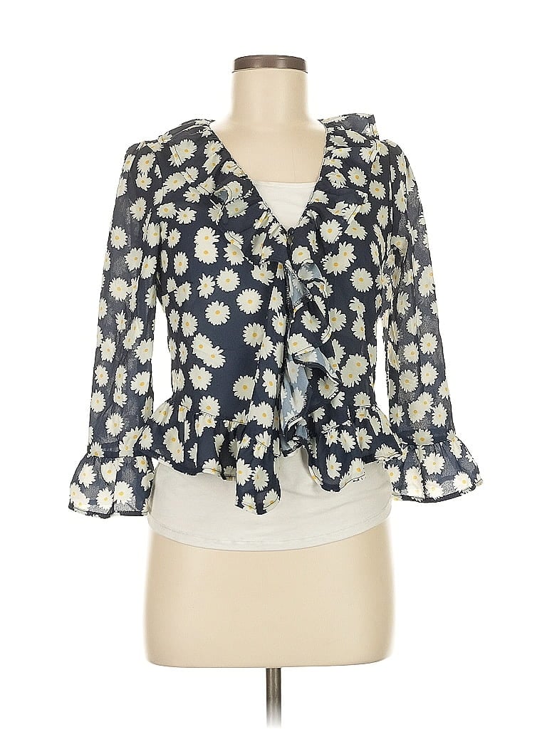 Pre-owned Kim & Cami 3/4 Sleeve Blouse In Blue