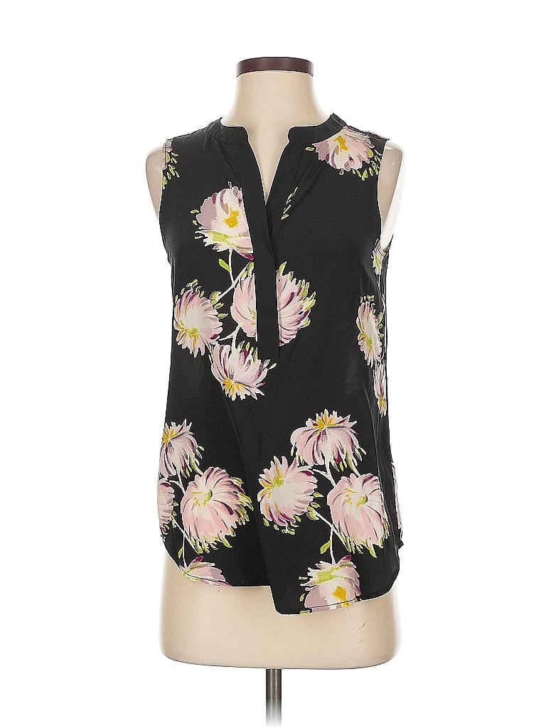 Pre-owned Pjk Patterson J. Kincaid Sleeveless Silk Top Black Plunge Neckline Tops