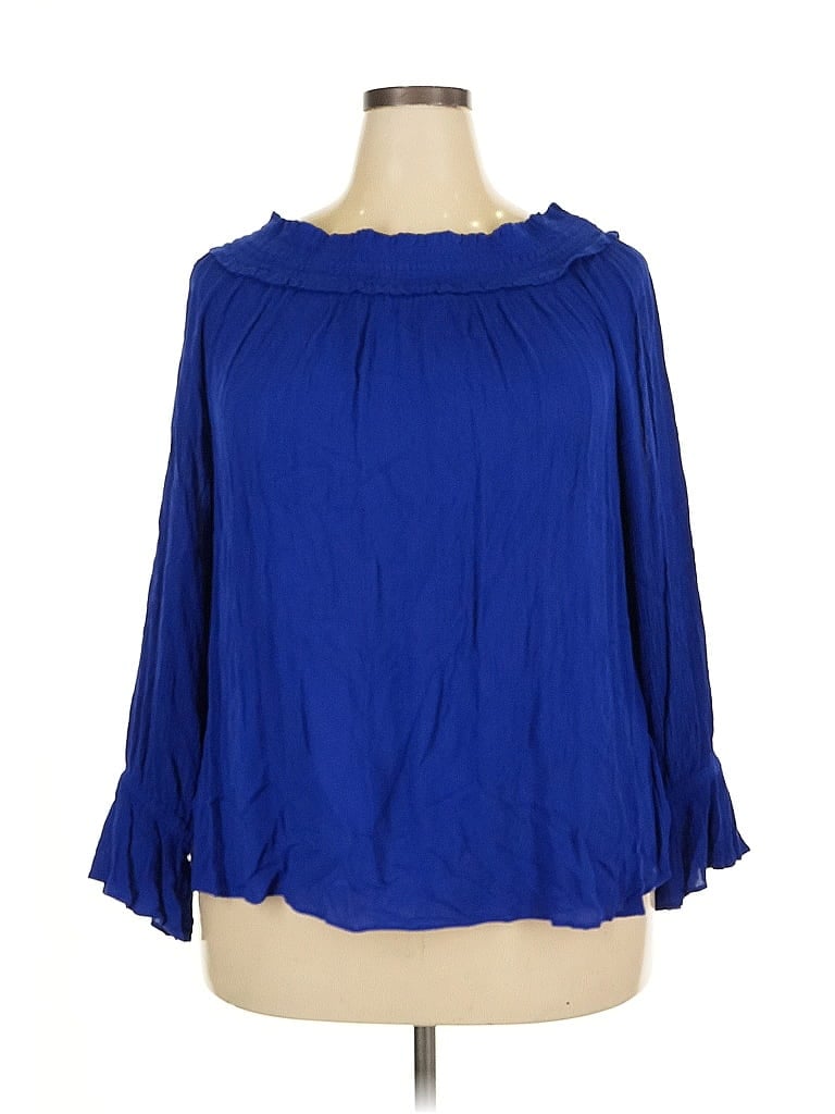 Pre-owned Inc International Concepts 3/4 Sleeve Blouse In Blue