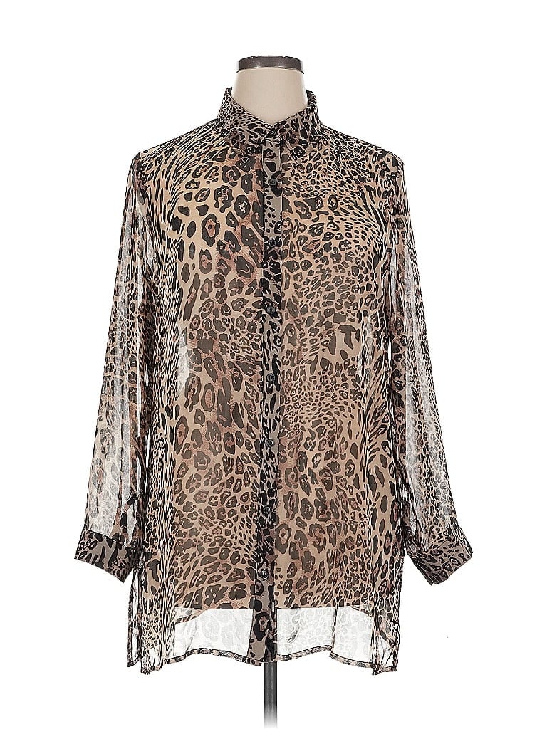 Travelers by Chico's Animal Print Brown Long Sleeve Blouse Size XL (3) - photo 1