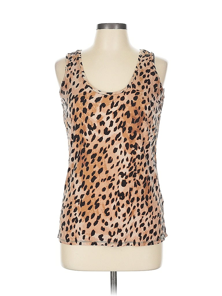 Pre-owned Calvin Klein Performance Sleeveless Top Tan Scoop Neck Tops In Brown