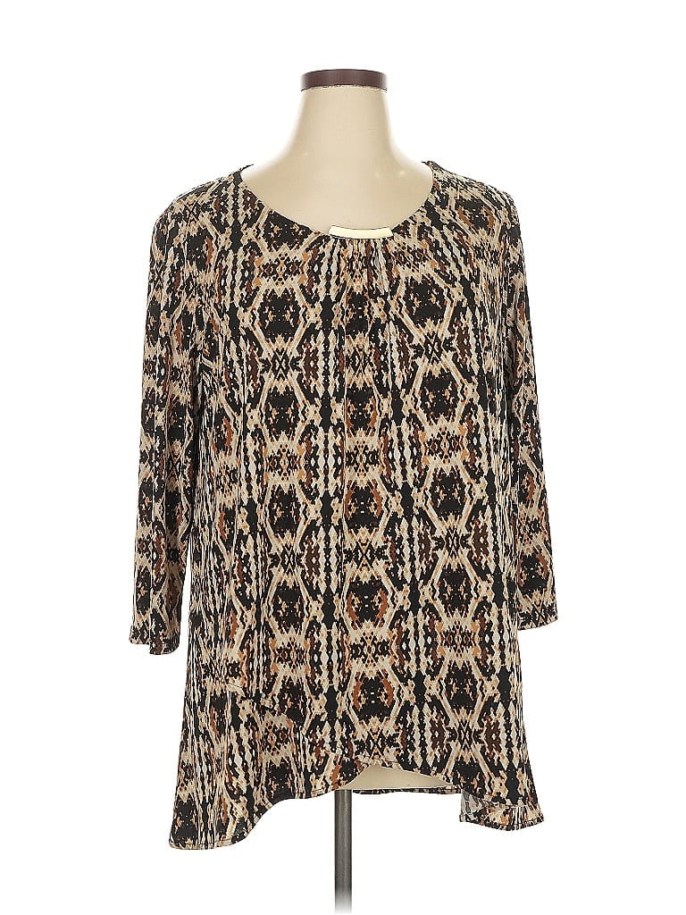Pre-owned Rafaella 3/4 Sleeve Blouse In Brown