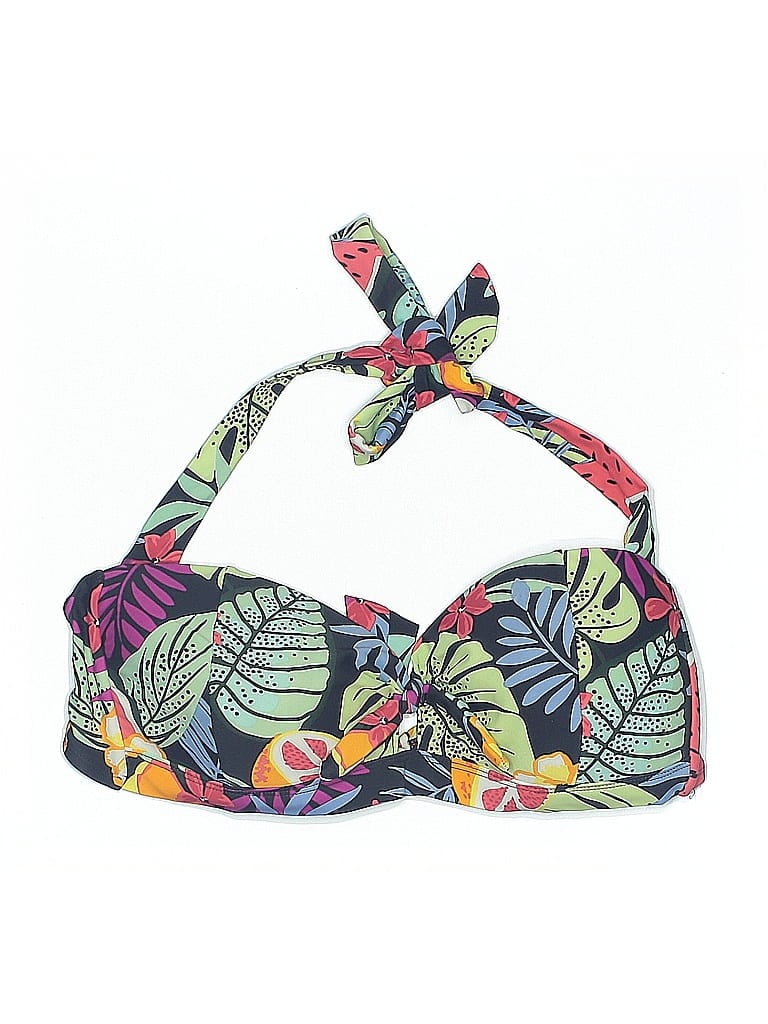 Pre-owned Caribbean Joe Swimsuit Top Green Tropical Pattern Swimwear