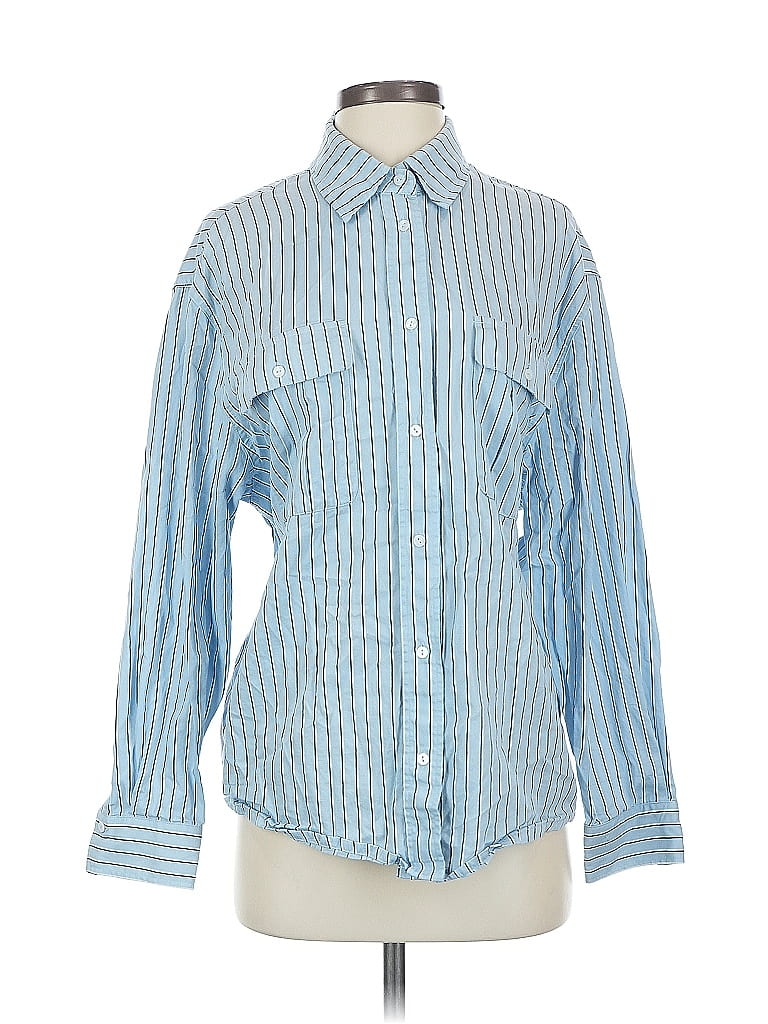 Pre-owned Lorna Jane Active Long Sleeve Button Down Shirt In Blue