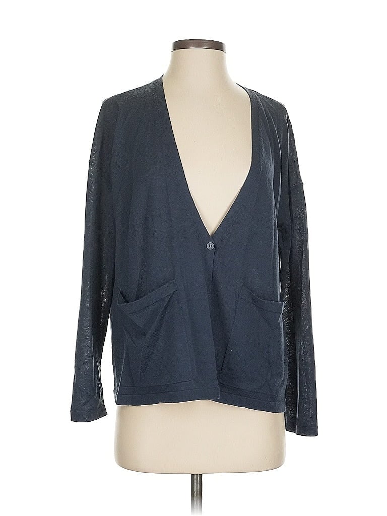 Pre-owned Eileen Fisher Wool Cardigan Sweater In Blue
