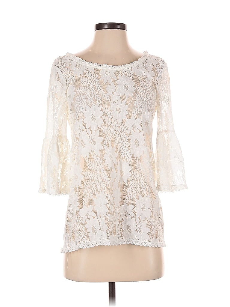 Pre-owned Blue Tassel 3/4 Sleeve Top Ivory Boatneck Tops In White