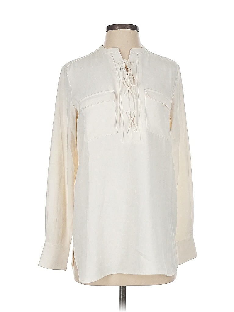 Pre-owned Ann Taylor Long Sleeve Blouse In White