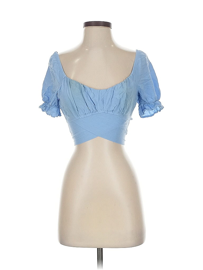 Click to view more detailed imagery on our partner's website Pre-owned Just Polly Short Sleeve Top Blue Sweetheart Neckline Tops