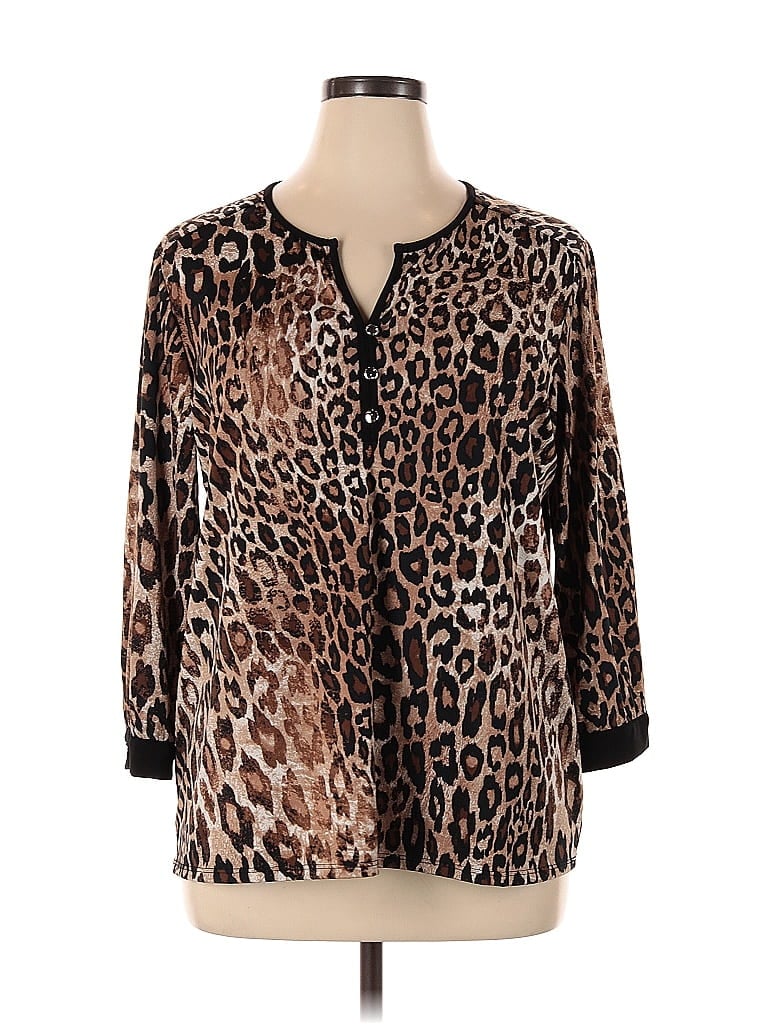 Pre-owned Notations 3/4 Sleeve Blouse In Brown