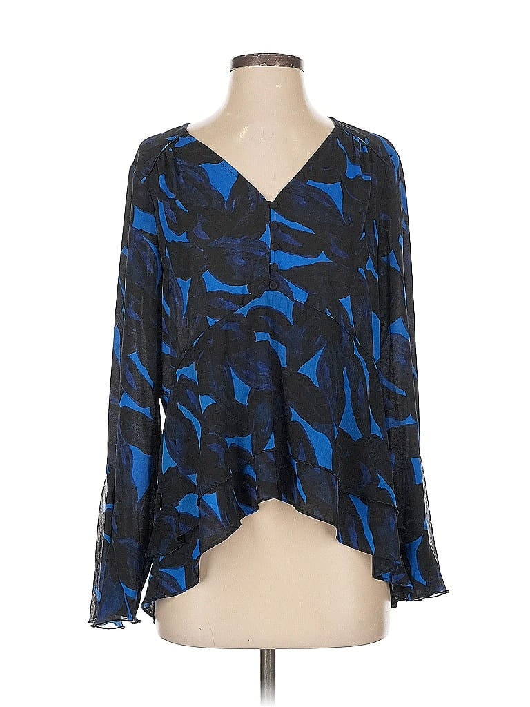 Pre-owned H By Halston Long Sleeve Blouse In Blue