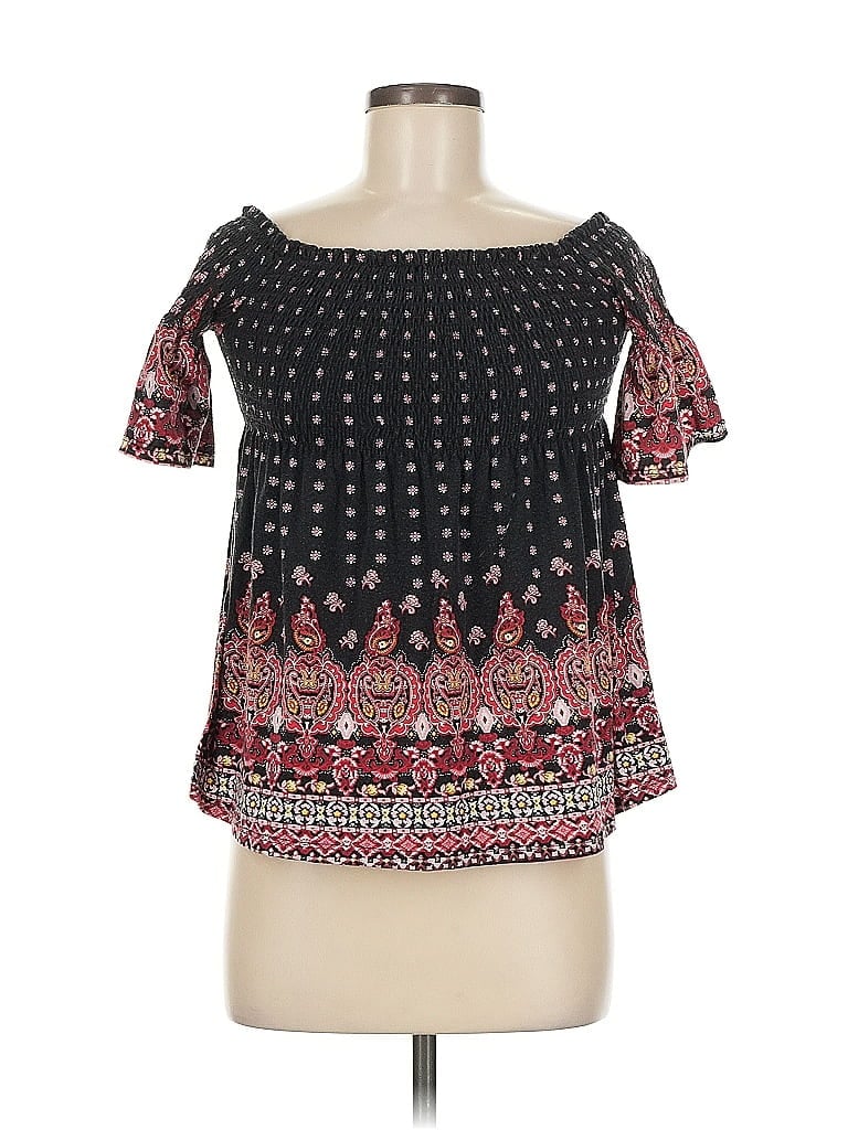 Pre-owned Xhilaration Short Sleeve Blouse In Black