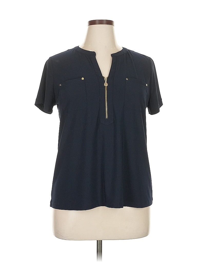 Anne Klein Blue Short Sleeve Blouse Size XL - photo 1