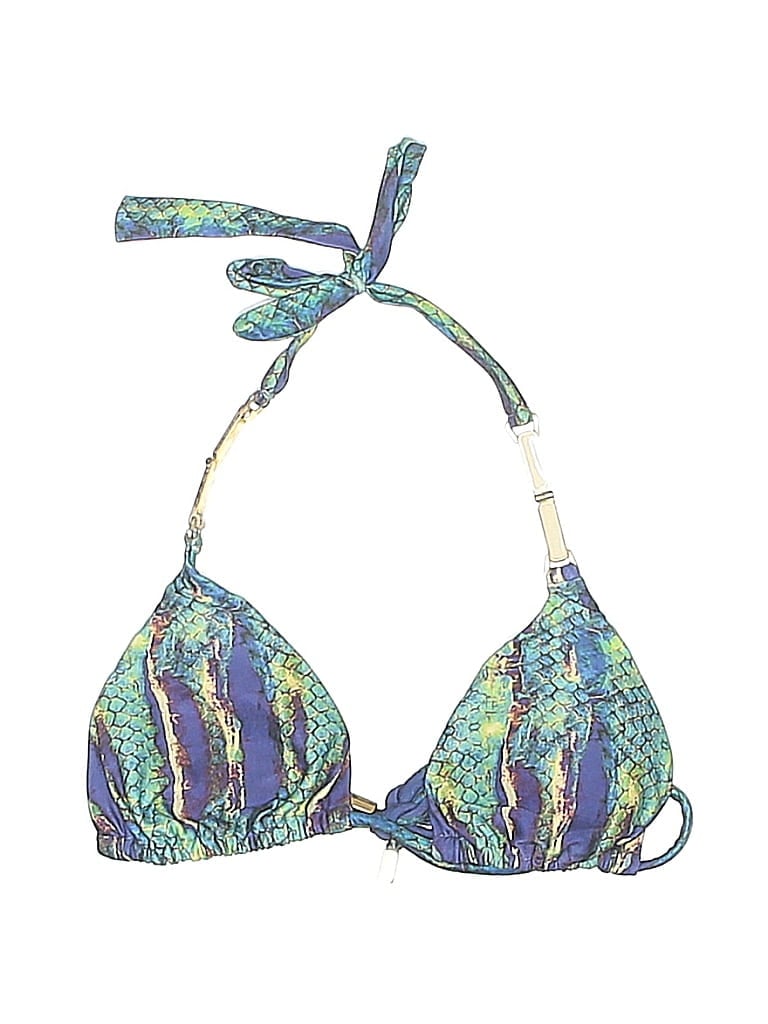 Pre-owned Assorted Brands Swimsuit Top Green Print Pattern Swimwear