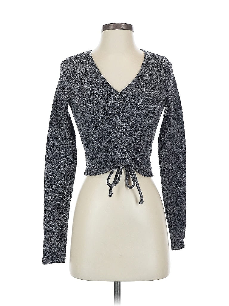 Pre-owned Wild Fable Long Sleeve Top Gray Plunge Neckline Tops