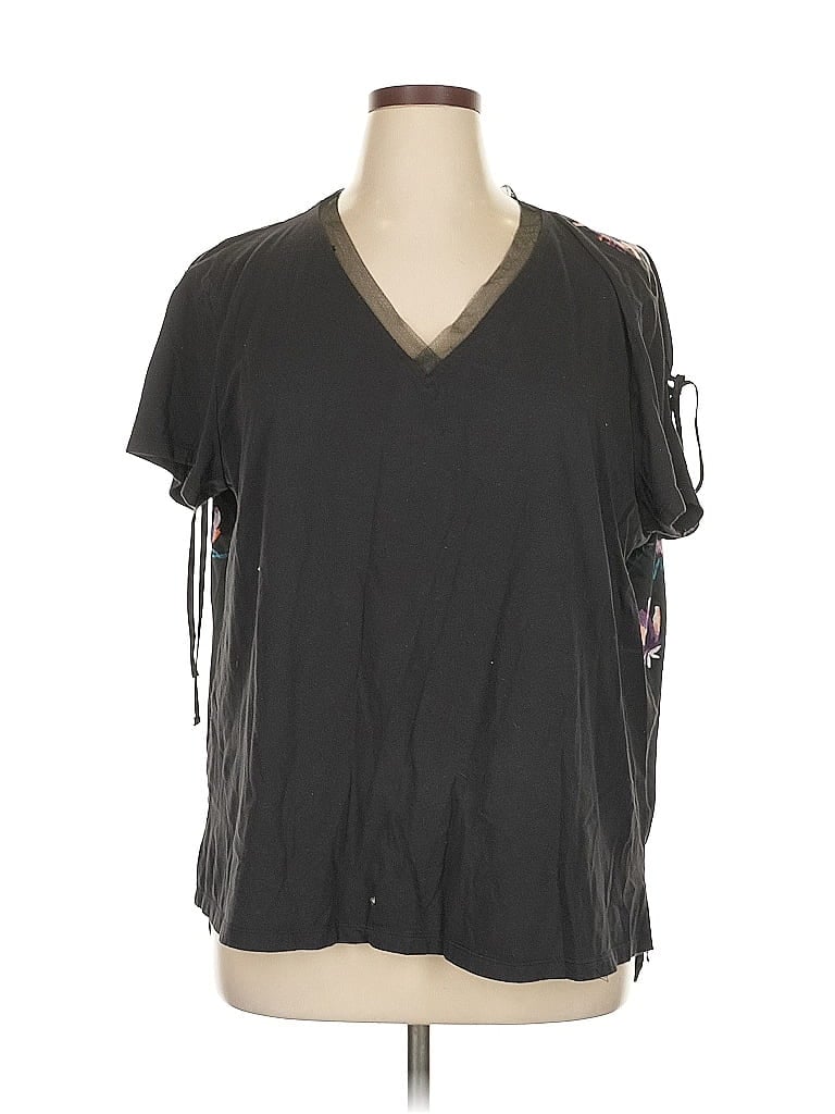 Pre-owned Ava & Viv Short Sleeve Top Black V Neck Tops