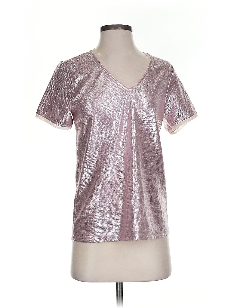 Pre-owned West K Short Sleeve Top Silver Metallic Pattern V Neck Tops