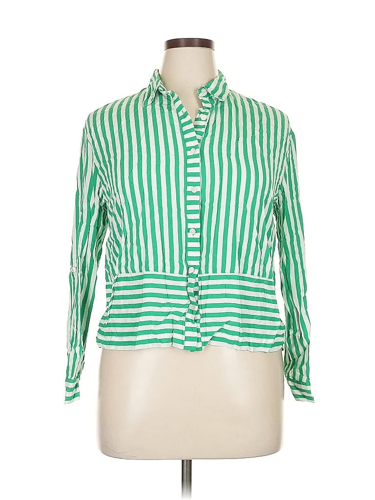 Jane and Delancey 100% Rayon Stripes Green Long Sleeve Blouse Size XL - photo 1