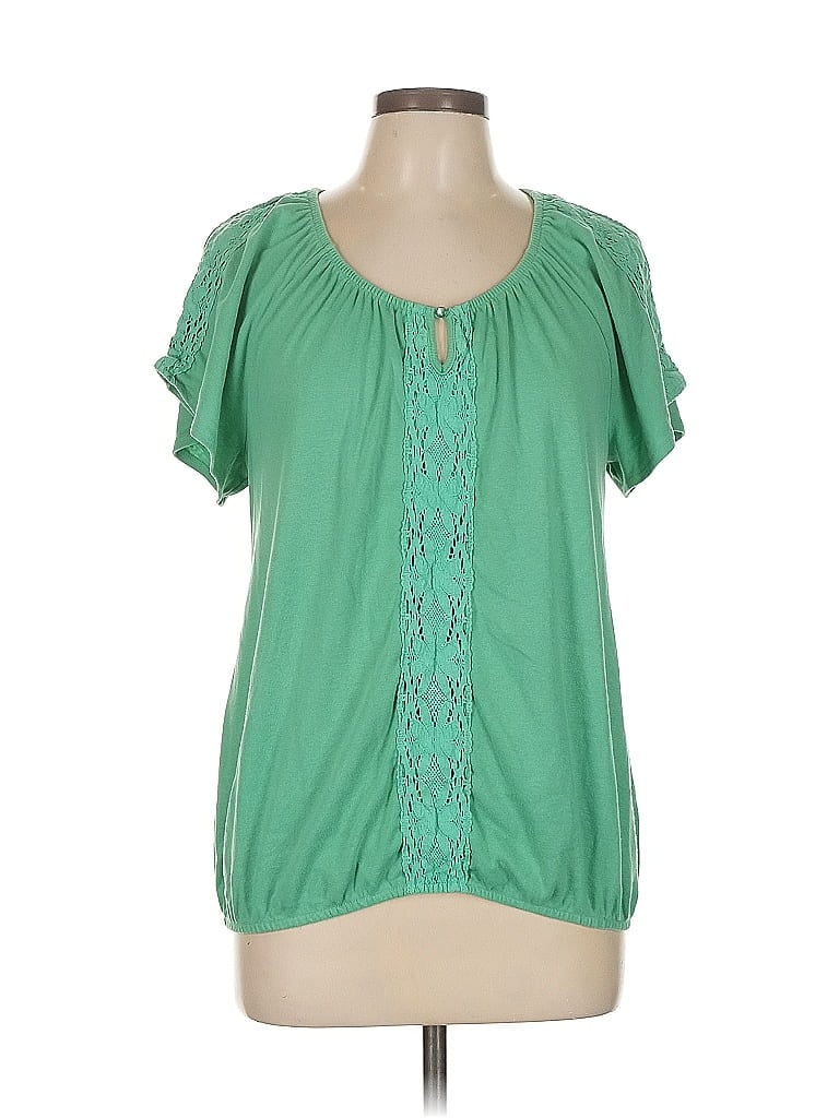 Pre-owned Karen Scott Short Sleeve Blouse In Green
