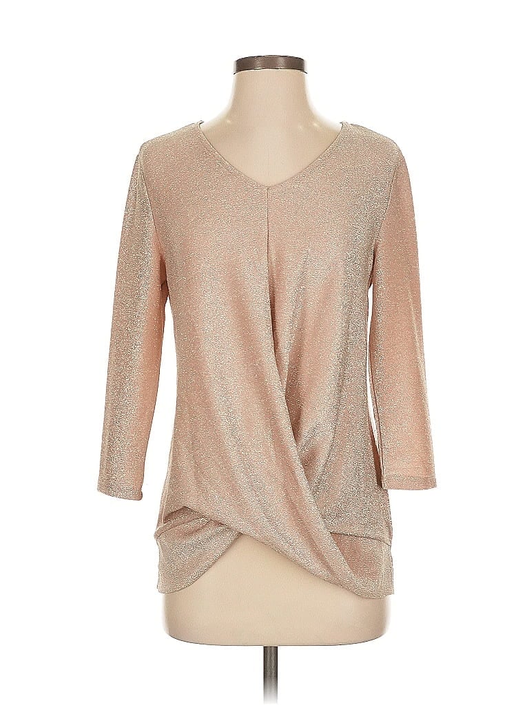 Pre-owned Chloe & Jasmine 3/4 Sleeve Top Tan V Neck Tops In Brown