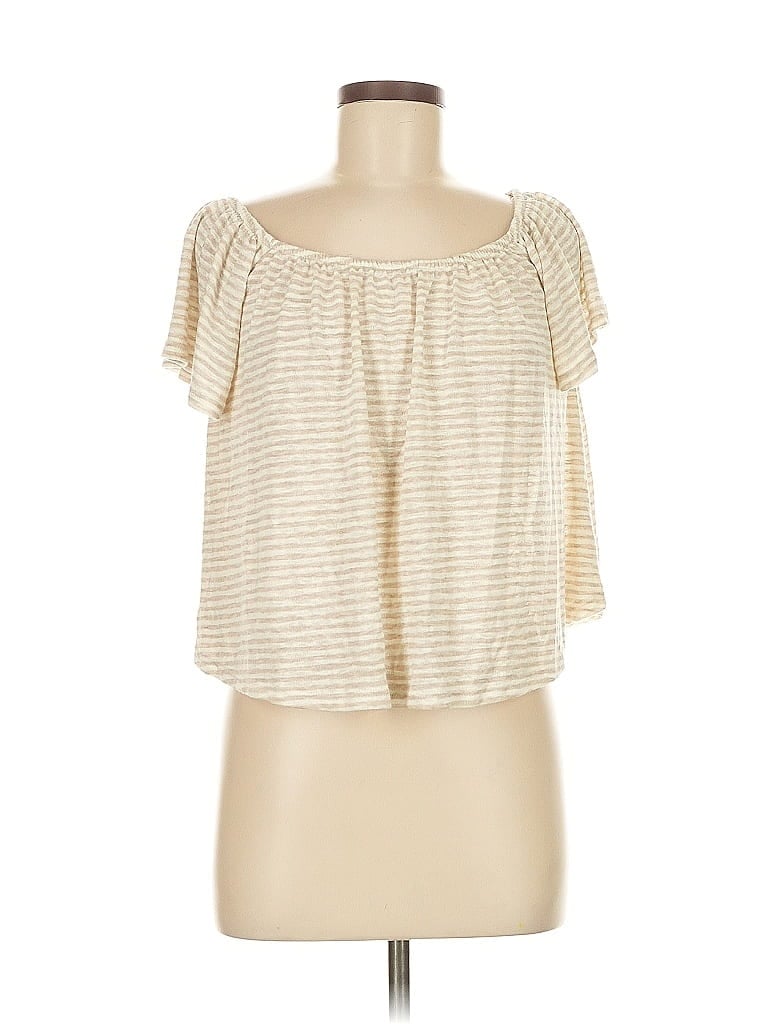 Pre-owned Six/fifty Short Sleeve Top Ivory Cold Shoulder Neckline Tops In White