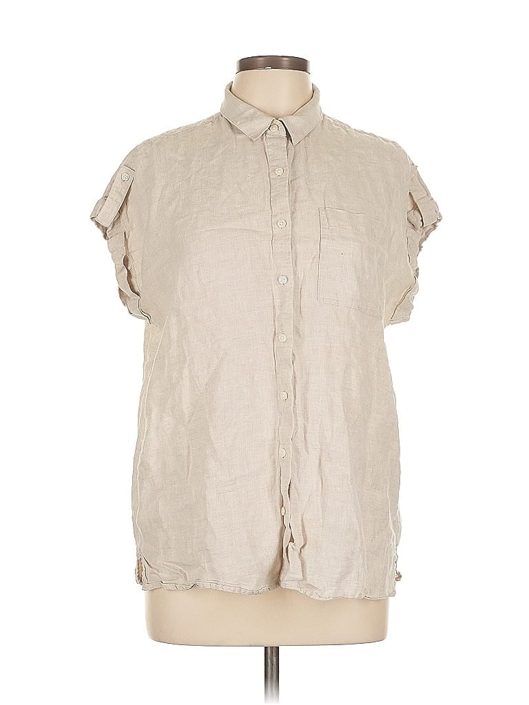 Lord & Taylor Tan Sleeveless Button-Down Shirt Size L - photo 1