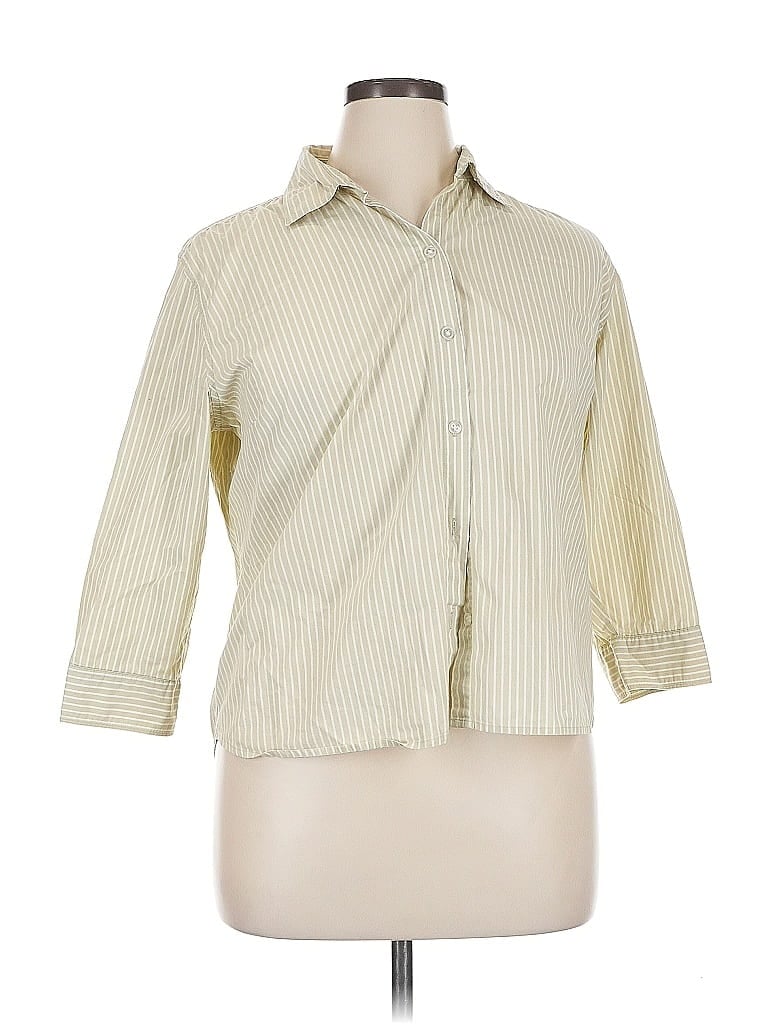 Pre-owned Eddie Bauer 3/4 Sleeve Button Down Shirt In White