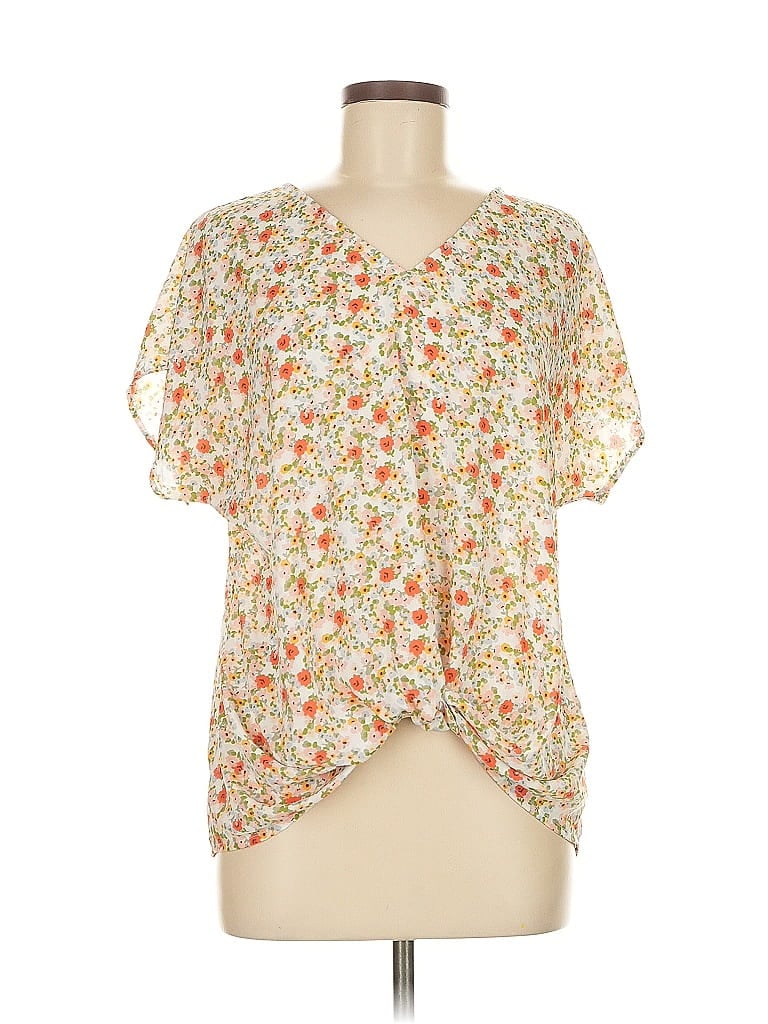 West Kei 100% Polyester Ivory Short Sleeve Blouse Size M - photo 1