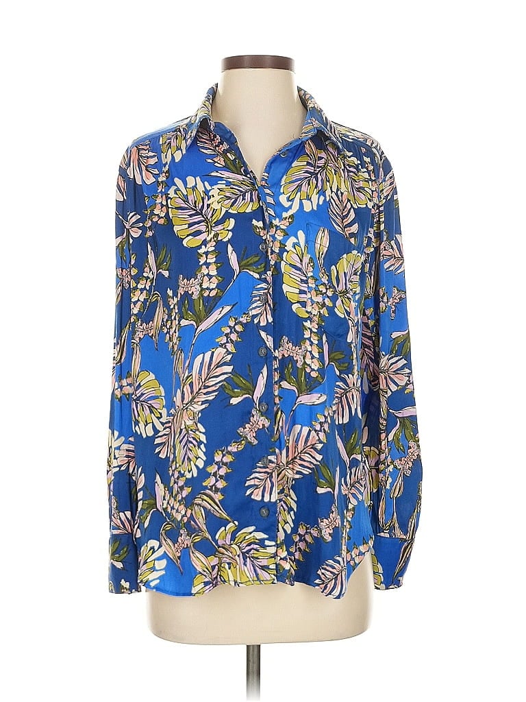 Pre-owned Free People Long Sleeve Blouse In Blue