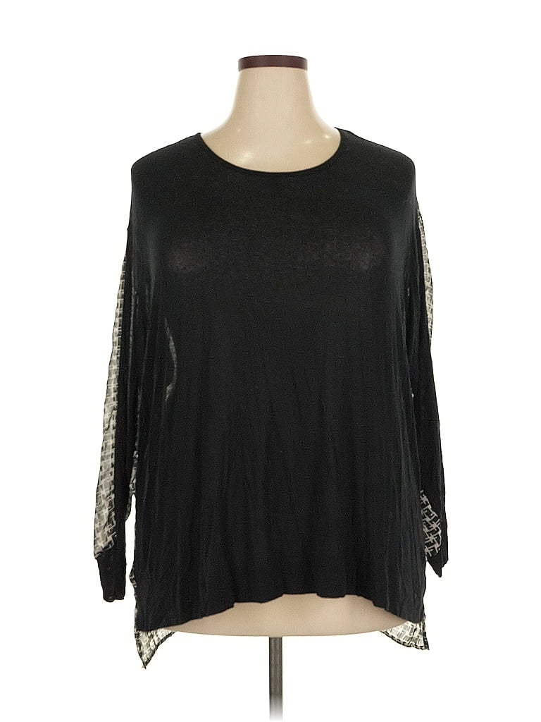 Pre-owned Bobeau 3/4 Sleeve Top Black Crew Neck Tops