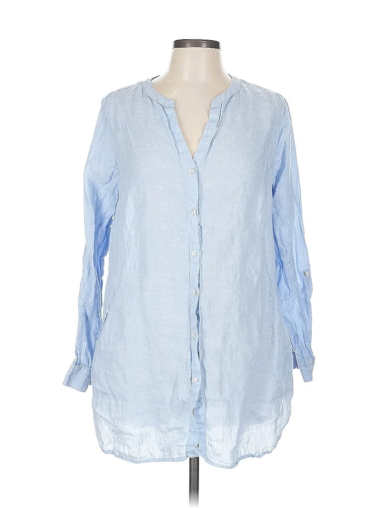 Pre-owned Sigrid Olsen 3/4 Sleeve Button Down Shirt In Blue