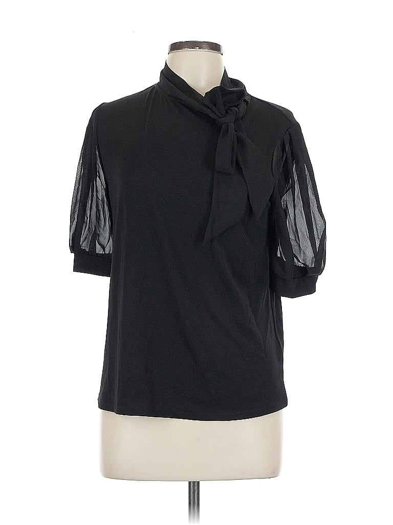 Pre-owned Cable & Gauge Short Sleeve Blouse In Black
