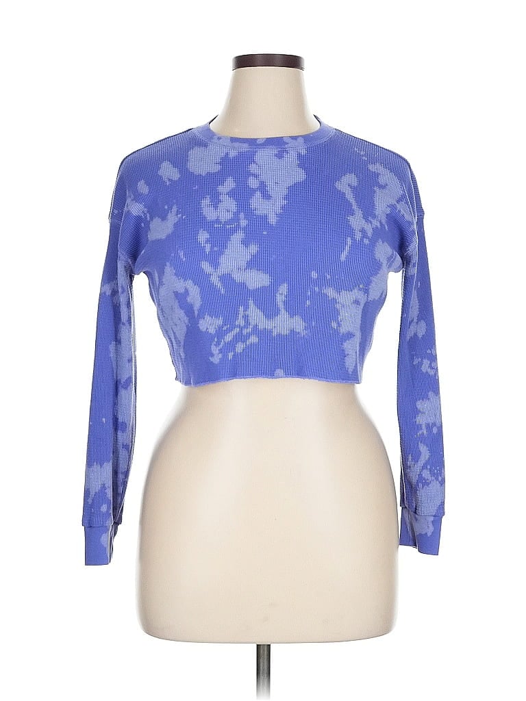 Pre-owned Katie J Nyc Thermal Top Blue Keyhole Neckline Tops