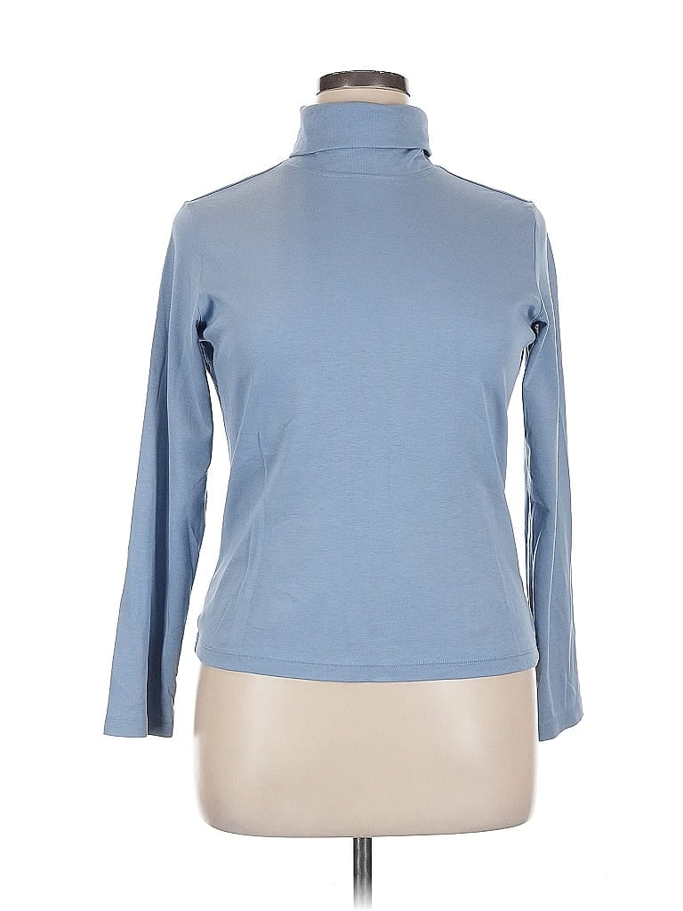 Carole Little 100% Pima Cotton Blue Long Sleeve Turtleneck Size XL - photo 1