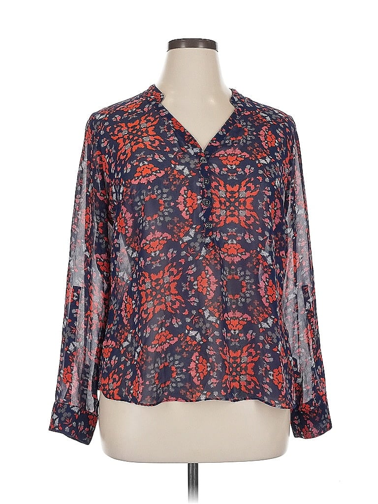 Pre-owned A.n.a. A New Approach Long Sleeve Blouse In Blue