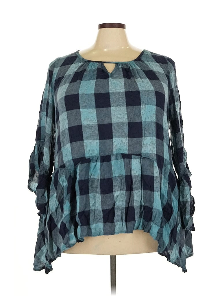 ONE WORLD Pre-owned Long Sleeve Blouse In Blue