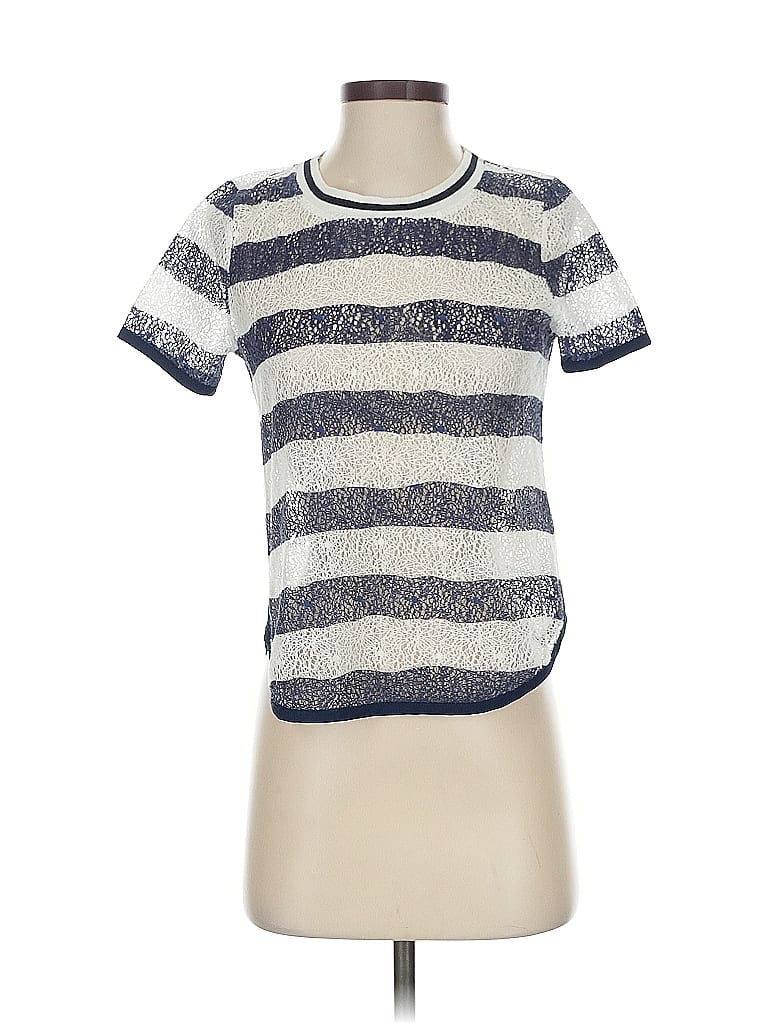 Pre-owned Joa Short Sleeve Top Silver Stripes Pattern Crew Neck Tops