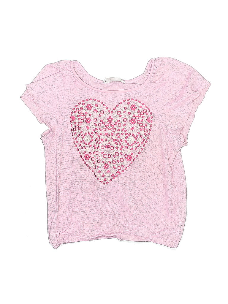 Pre-owned Beautees Kids' Short Sleeve Top Pink Hearts Pattern Sweetheart Neckline Tops