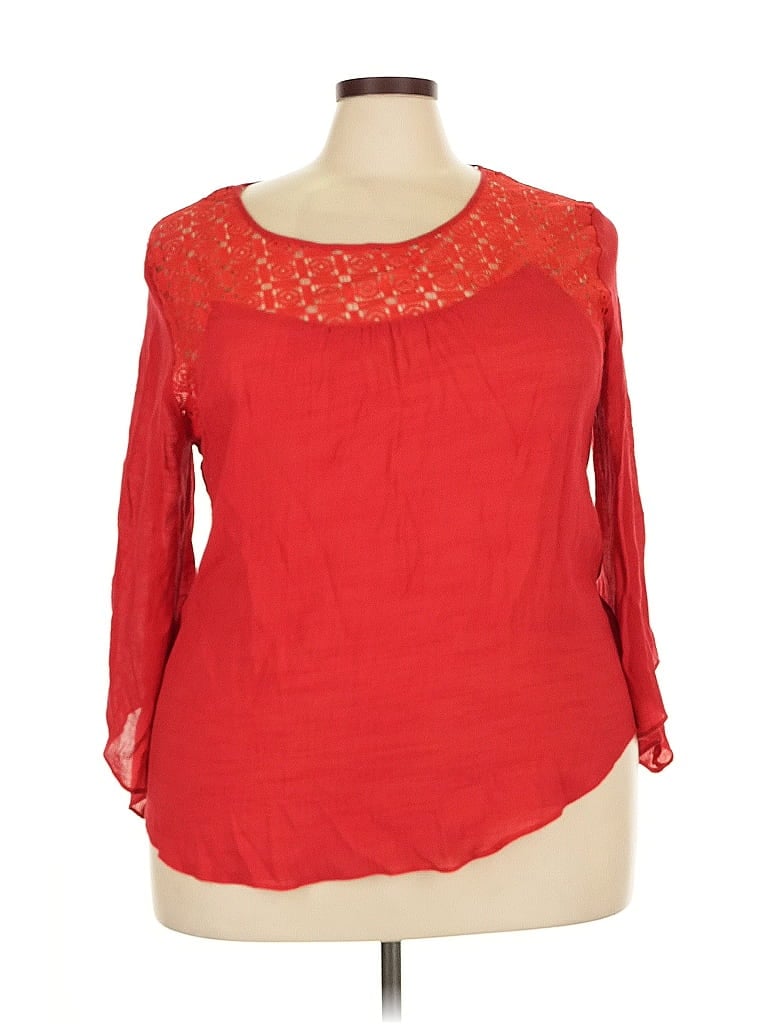 Pre-owned Agb 3/4 Sleeve Blouse In Red