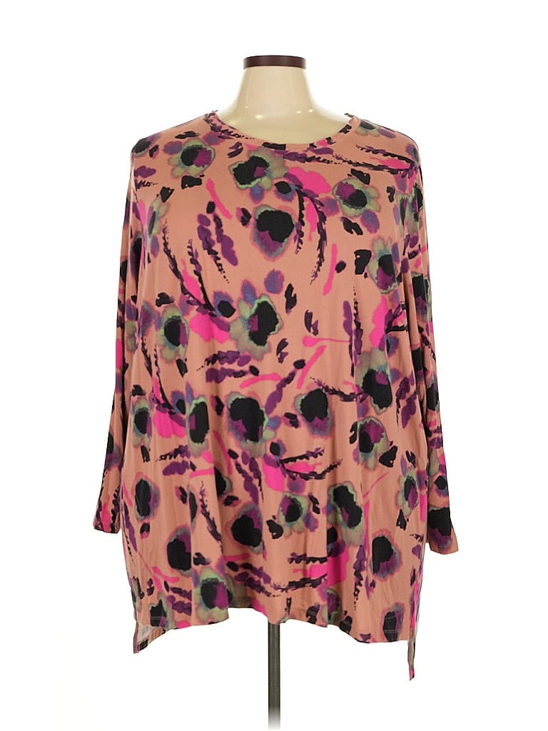 Pre-owned Logo By Lori Goldstein 3/4 Sleeve Top Pink Crew Neck Tops