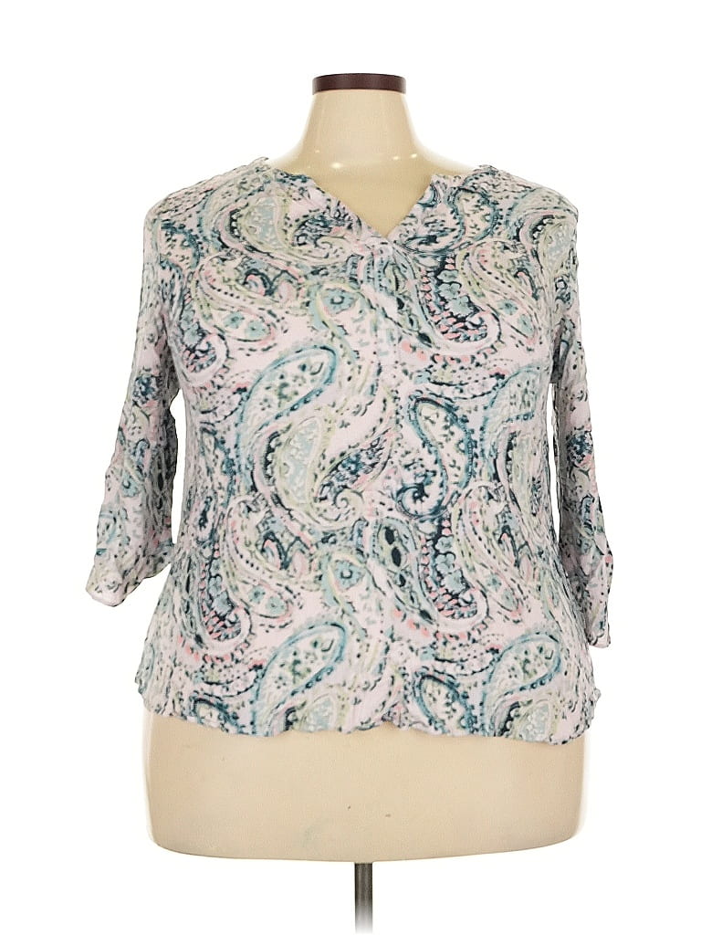 Pre-owned Pale Sky 3/4 Sleeve Blouse In Silver