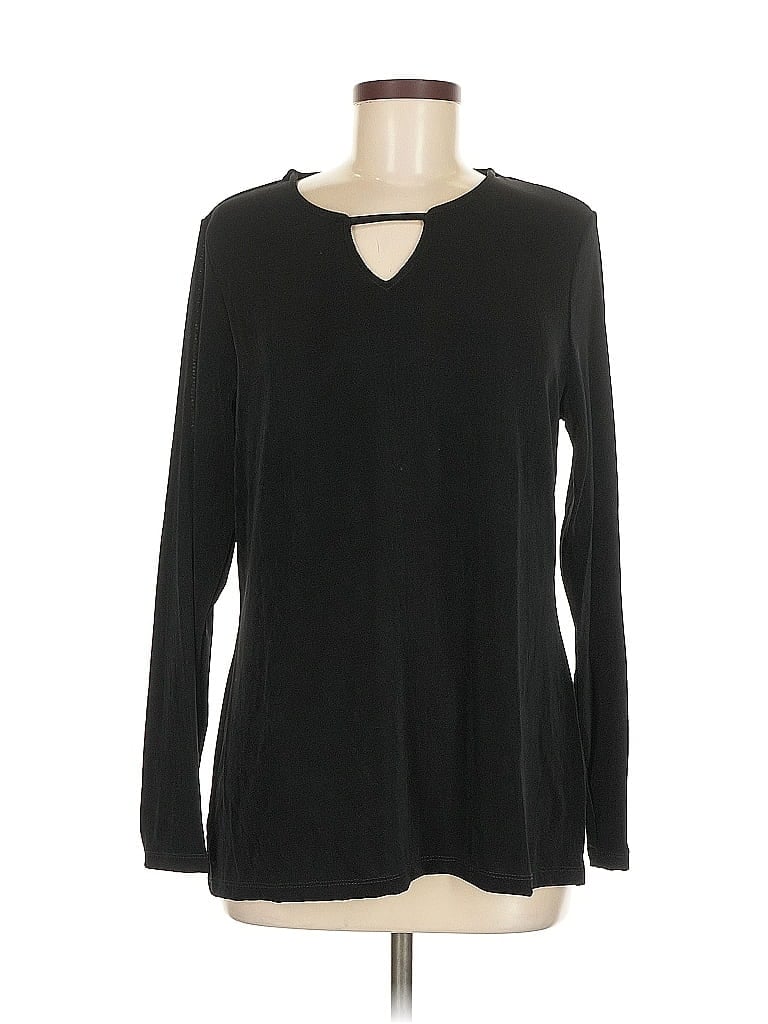 Pre-owned Coldwater Creek Long Sleeve Top Black Keyhole Neckline Tops