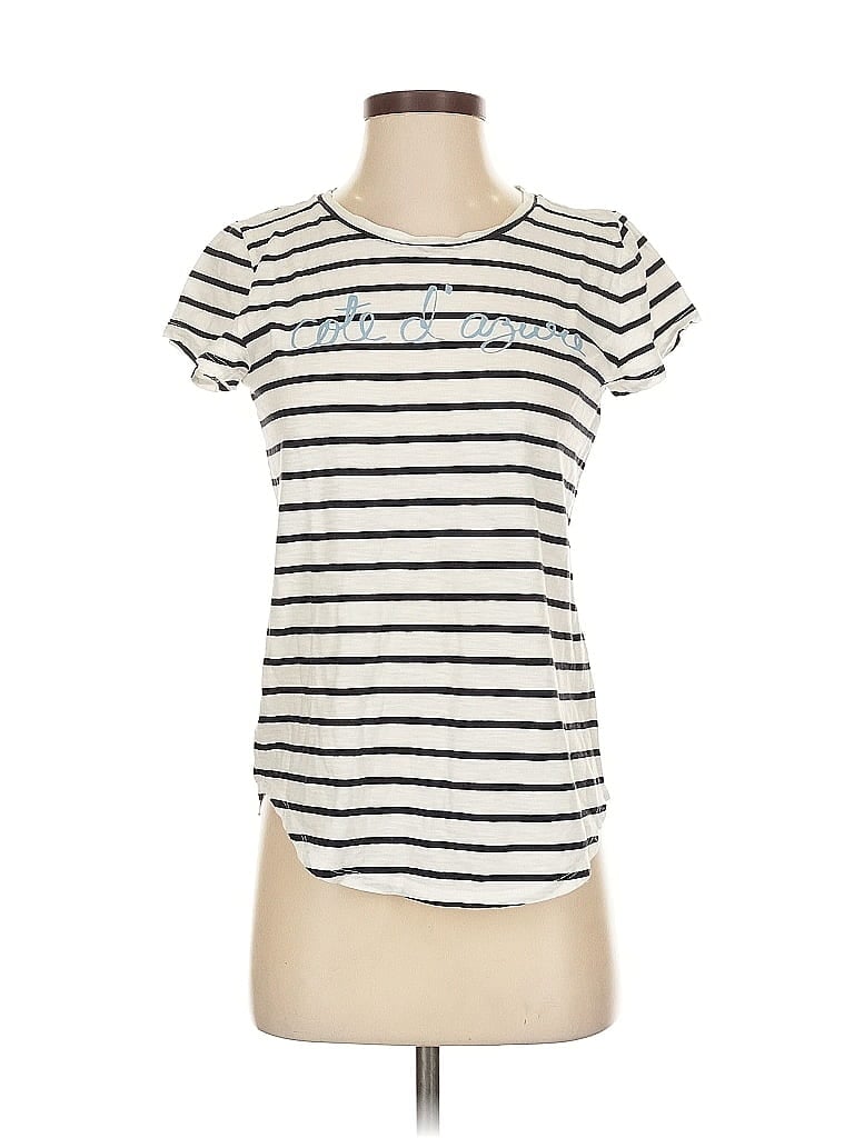 Pre-owned Ann Taylor Loft Short Sleeve Top Ivory Scoop Neck Tops In White