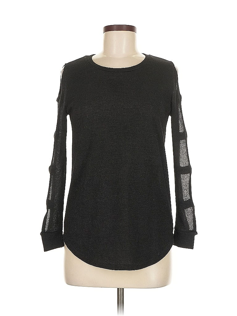 Pre-owned 7th Roy Long Sleeve Top Black Keyhole Neckline Tops