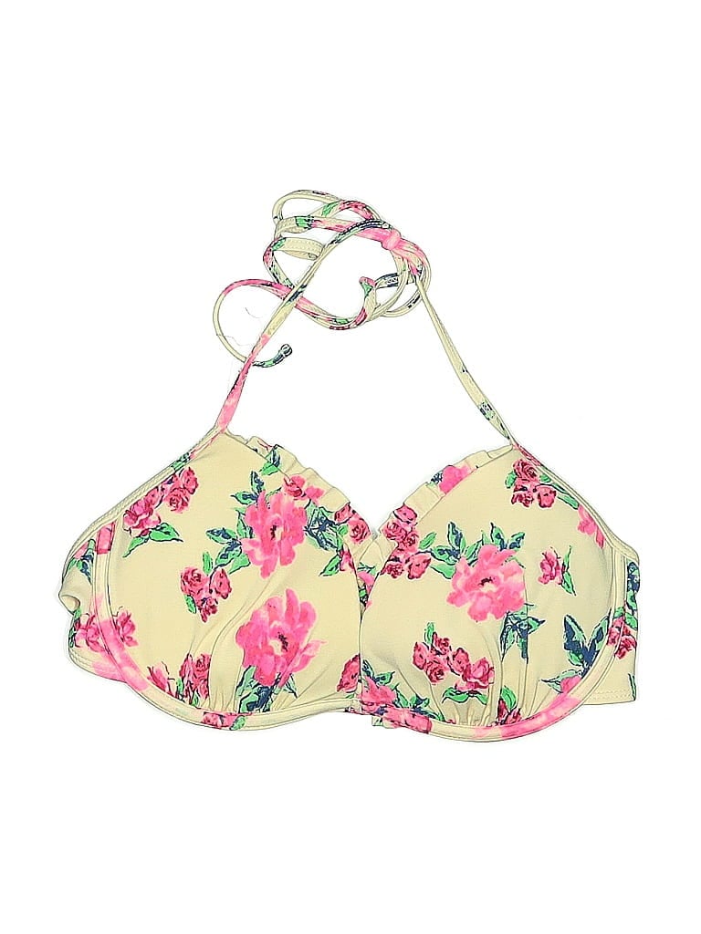 Pre-owned La Hearts Swimsuit Top Pink Floral Pattern Swimwear