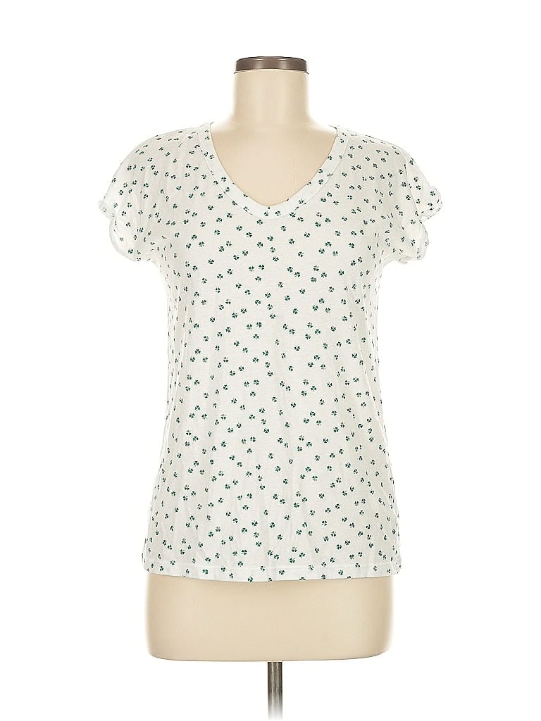 Pre-owned C&c California Short Sleeve Top Ivory Stars Pattern Sweetheart Neckline Tops In White